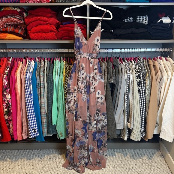 Windsor dusty pink/blue adjustable strap back zipper lined maxi dress size S - Picture 1 of 4